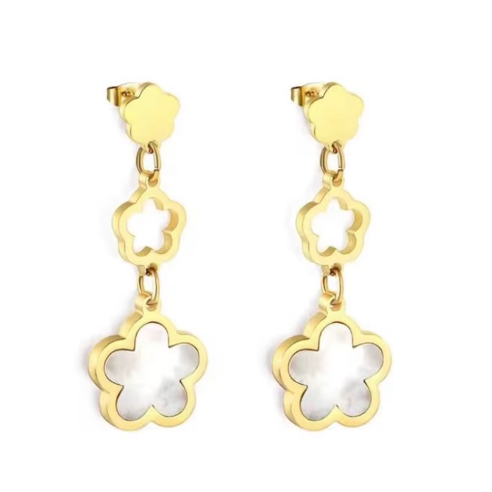 Gold Clover Flower Drop Tory Earrings - Women Jewelry